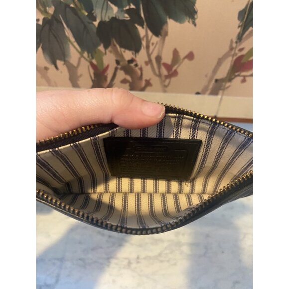 Coach Clutch Bag Womens Small Black Leather Zip Pouch Striped Lining Wallet - Picture 3 of 4